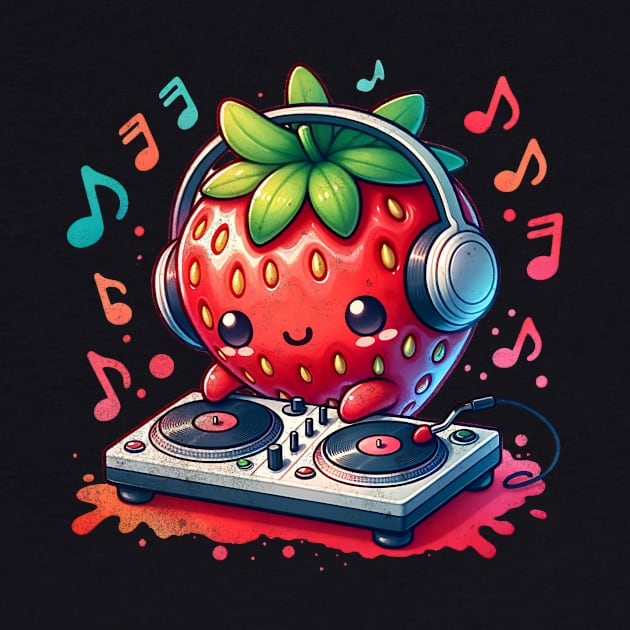 Watercolor Strawberry DJ by The Jumping Cart